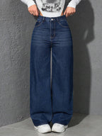 SHEIN ICON Casual Relaxed-Fit High-Waist Straight Leg Denim Jeans