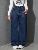 SHEIN ICON Casual Relaxed-Fit High-Waist Straight Leg Denim Jeans
