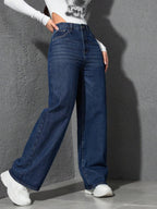 SHEIN ICON Casual Relaxed-Fit High-Waist Straight Leg Denim Jeans
