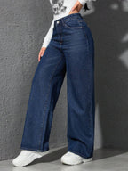 SHEIN ICON Casual Relaxed-Fit High-Waist Straight Leg Denim Jeans