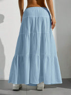 MainGRL Women Solid Color High Waist Tie Ruffled Hem Maxi Skirt