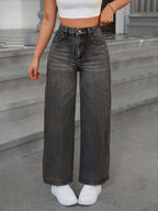 SHEIN ICON Casual Relaxed-Fit High-Waist Straight Leg Denim Jeans