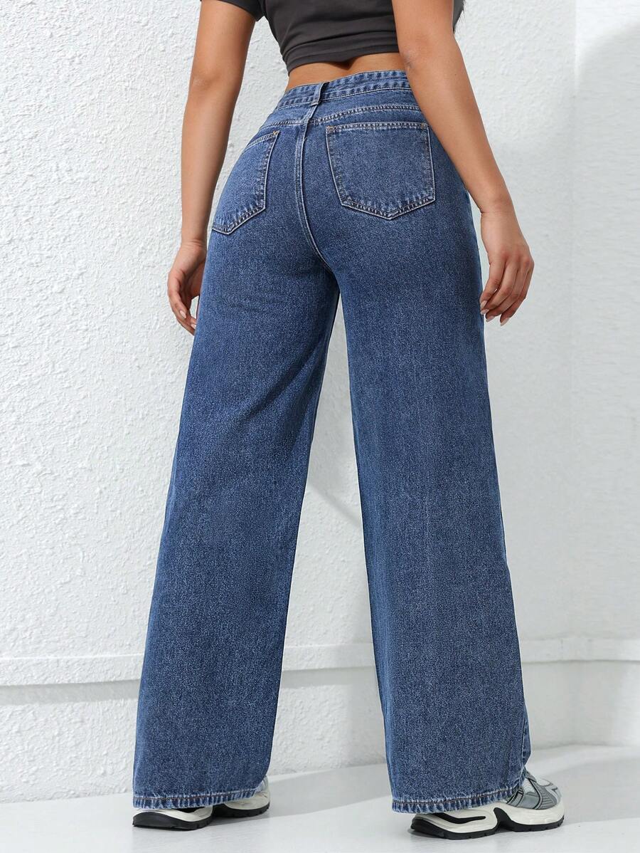 SHEIN ICON Women's Loose Fit Wide Leg Pockets Casual Versatile Jeans Pants
