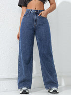 SHEIN ICON Women's Loose Fit Wide Leg Pockets Casual Versatile Jeans Pants