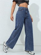 SHEIN ICON Women's Loose Fit Wide Leg Pockets Casual Versatile Jeans Pants