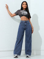 SHEIN ICON Women's Loose Fit Wide Leg Pockets Casual Versatile Jeans Pants