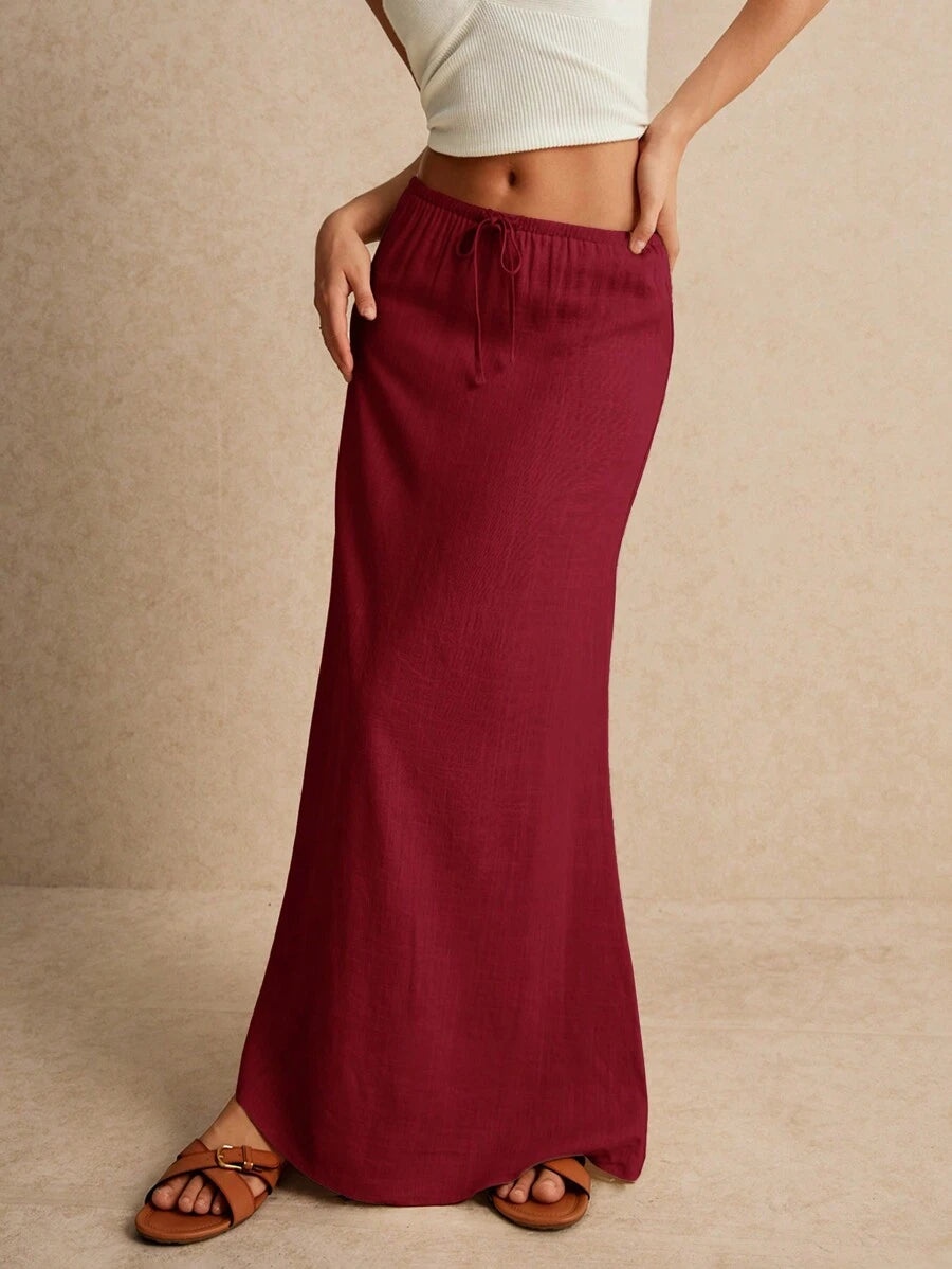 Poéselle Women's Skirt, Floor Length Maxi Skirt, Tie At Waist, Cute Skirt, Low Waist Skirt