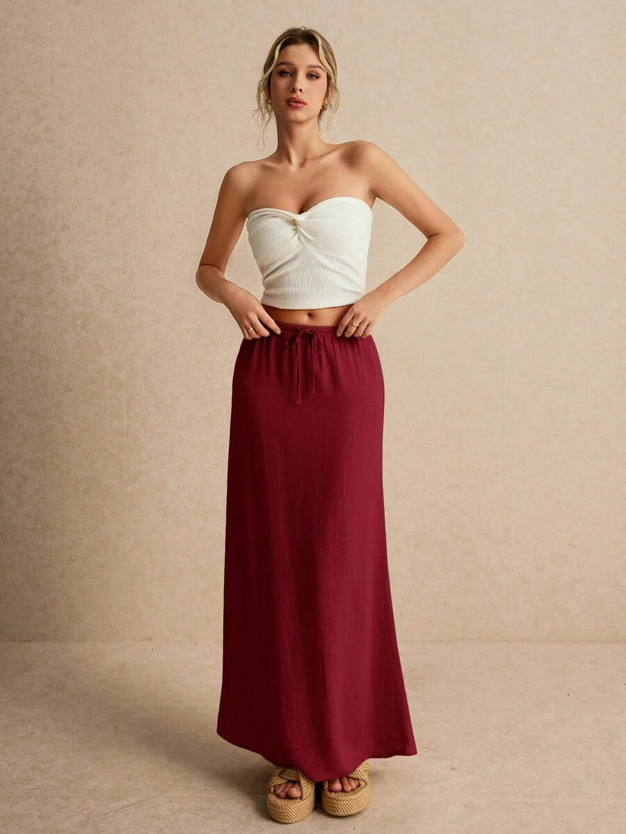 Poéselle Women's Skirt, Floor Length Maxi Skirt, Tie At Waist, Cute Skirt, Low Waist Skirt