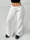 SHEIN PETITE Comfortable And Casual Plain Knitted Low-Rise Wide-Leg Women's Sweatpants Baggy