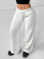 SHEIN PETITE Comfortable And Casual Plain Knitted Low-Rise Wide-Leg Women's Sweatpants Baggy