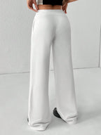 SHEIN PETITE Comfortable And Casual Plain Knitted Low-Rise Wide-Leg Women's Sweatpants Baggy