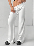 SHEIN PETITE Comfortable And Casual Plain Knitted Low-Rise Wide-Leg Women's Sweatpants Baggy