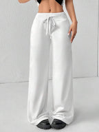 SHEIN PETITE Comfortable And Casual Plain Knitted Low-Rise Wide-Leg Women's Sweatpants Baggy