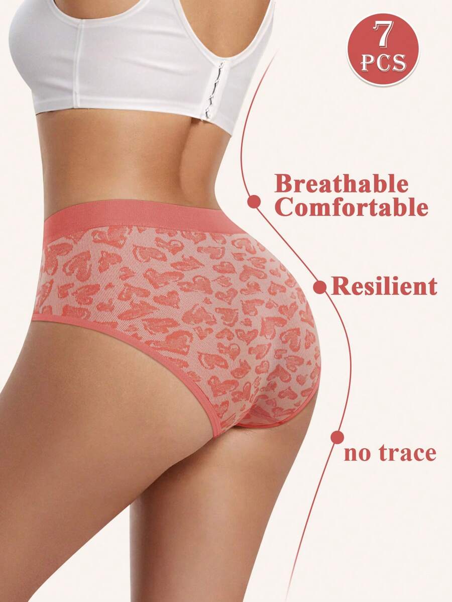 MEIYATING 7pcs Women Leopard Print Seamless Briefs, Low Waist Underwear With High Elasticity, Comfortable And Skin-Friendly