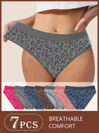 MEIYATING 7pcs Women Leopard Print Seamless Briefs, Low Waist Underwear With High Elasticity, Comfortable And Skin-Friendly