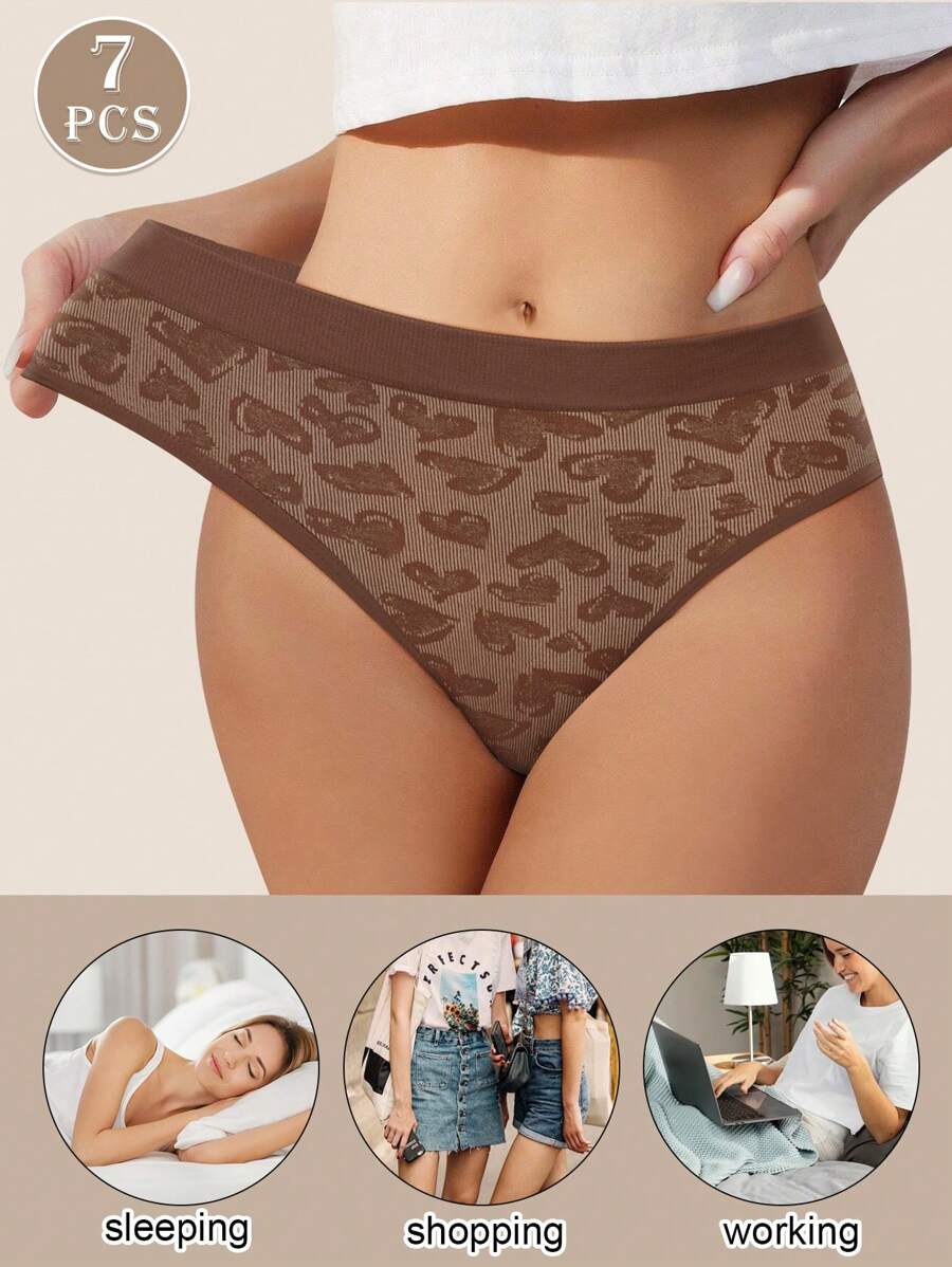 MEIYATING 7pcs Women Leopard Print Seamless Briefs, Low Waist Underwear With High Elasticity, Comfortable And Skin-Friendly