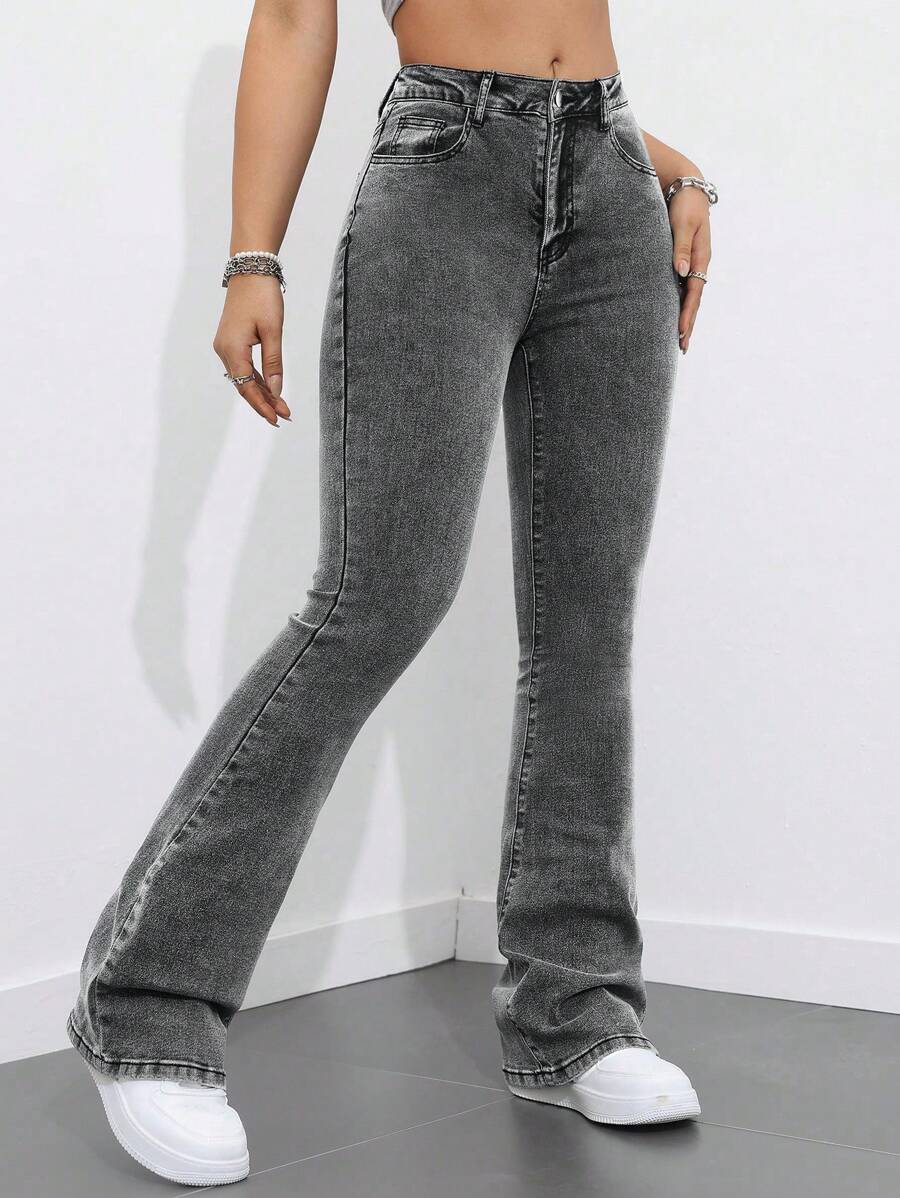 Flexra Women Flared Pocket Casual All-Match Denim Flared Jeans Y2k Bootcut Jeans