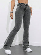 Flexra Women Flared Pocket Casual All-Match Denim Flared Jeans Y2k Bootcut Jeans