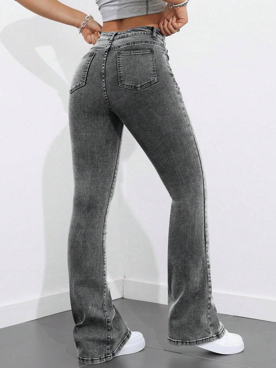 Flexra Women Flared Pocket Casual All-Match Denim Flared Jeans Y2k Bootcut Jeans