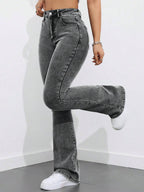 Flexra Women Flared Pocket Casual All-Match Denim Flared Jeans Y2k Bootcut Jeans
