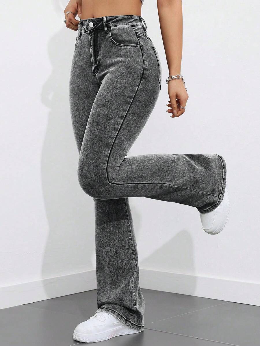 Flexra Women Flared Pocket Casual All-Match Denim Flared Jeans Y2k Bootcut Jeans