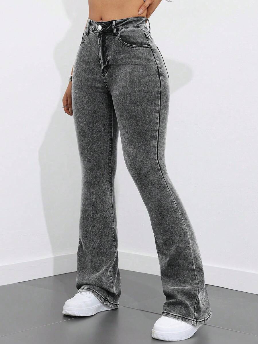 Flexra Women Flared Pocket Casual All-Match Denim Flared Jeans Y2k Bootcut Jeans