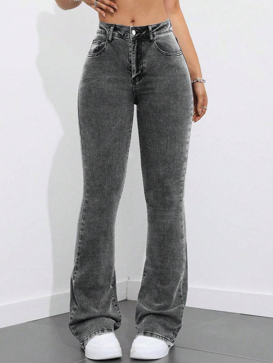 Flexra Women Flared Pocket Casual All-Match Denim Flared Jeans Y2k Bootcut Jeans