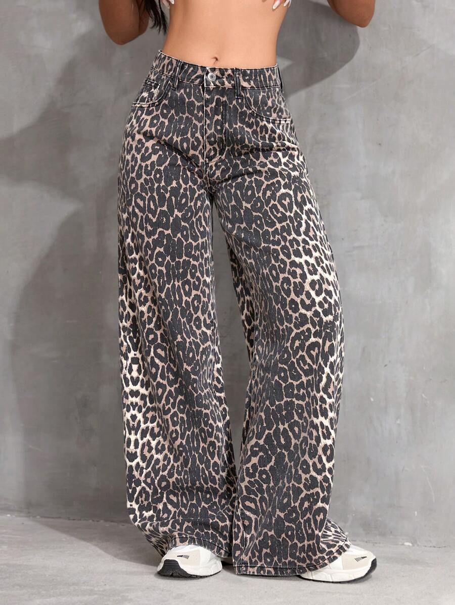 SHEIN ICON Women's Loose Fit Wide Leg Pockets Casual Versatile Jeans Pants