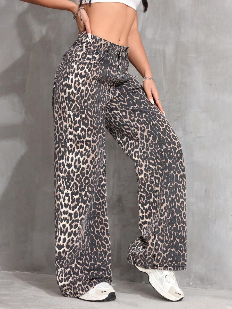 SHEIN ICON Women's Loose Fit Wide Leg Pockets Casual Versatile Jeans Pants
