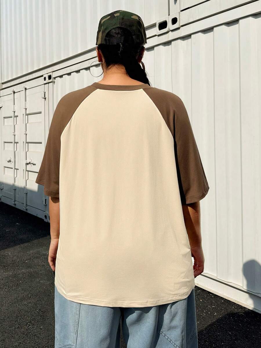SHEIN EZwear Plus Size Summer Basic Casual Raglan Sleeve Short Sleeve Loose T-Shirt