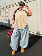 SHEIN EZwear Plus Size Summer Basic Casual Raglan Sleeve Short Sleeve Loose T-Shirt