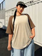 SHEIN EZwear Plus Size Summer Basic Casual Raglan Sleeve Short Sleeve Loose T-Shirt