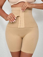 1pc Seamless High Waist Button Closure Tummy Control Panty, Postpartum Shaping Waist Slimming Shorts, Autumn/Winter Underwear