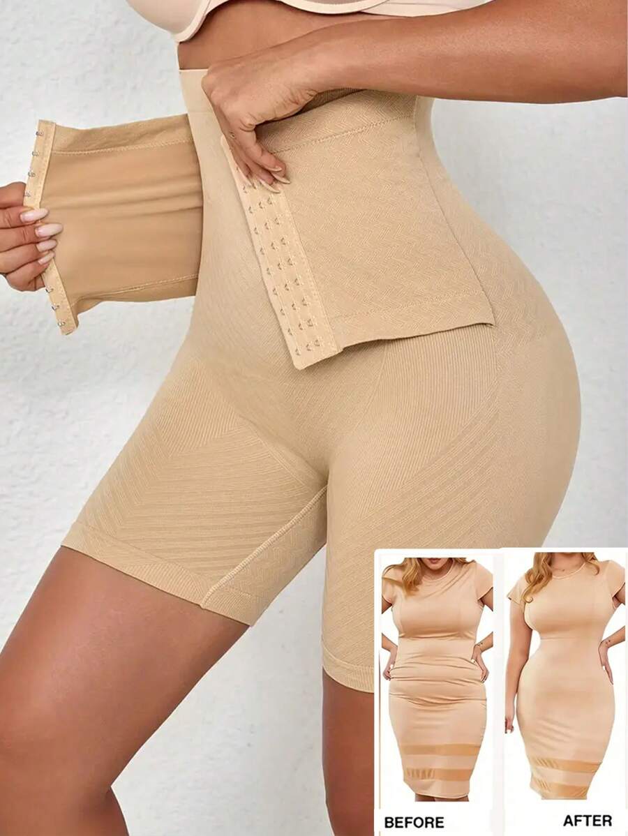 1pc Seamless High Waist Button Closure Tummy Control Panty, Postpartum Shaping Waist Slimming Shorts, Autumn/Winter Underwear