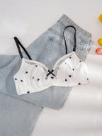 PetitDoll Women Heart-Shaped Print Color Block Bra, Kawaii