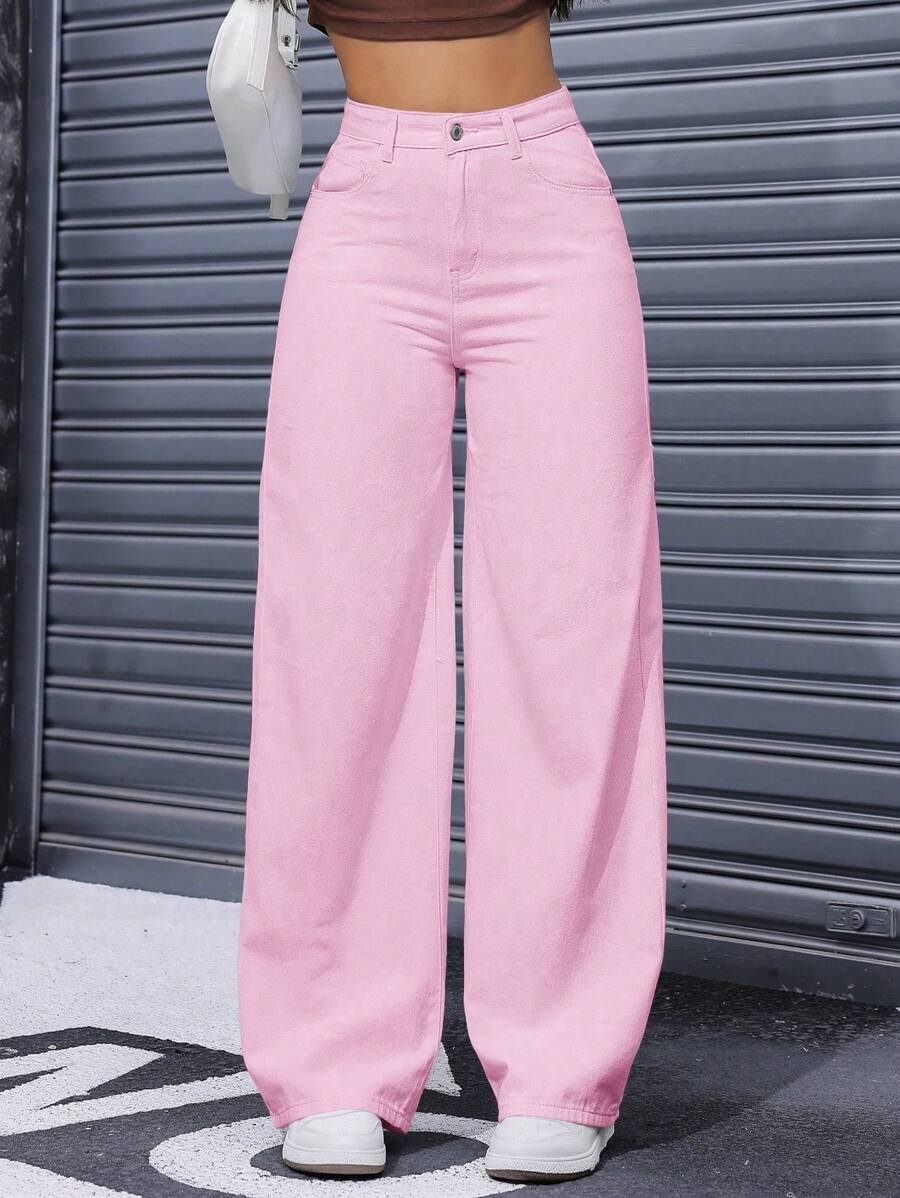 SHEIN ICON Casual Relaxed-Fit High-Waist Straight Leg Denim Jeans