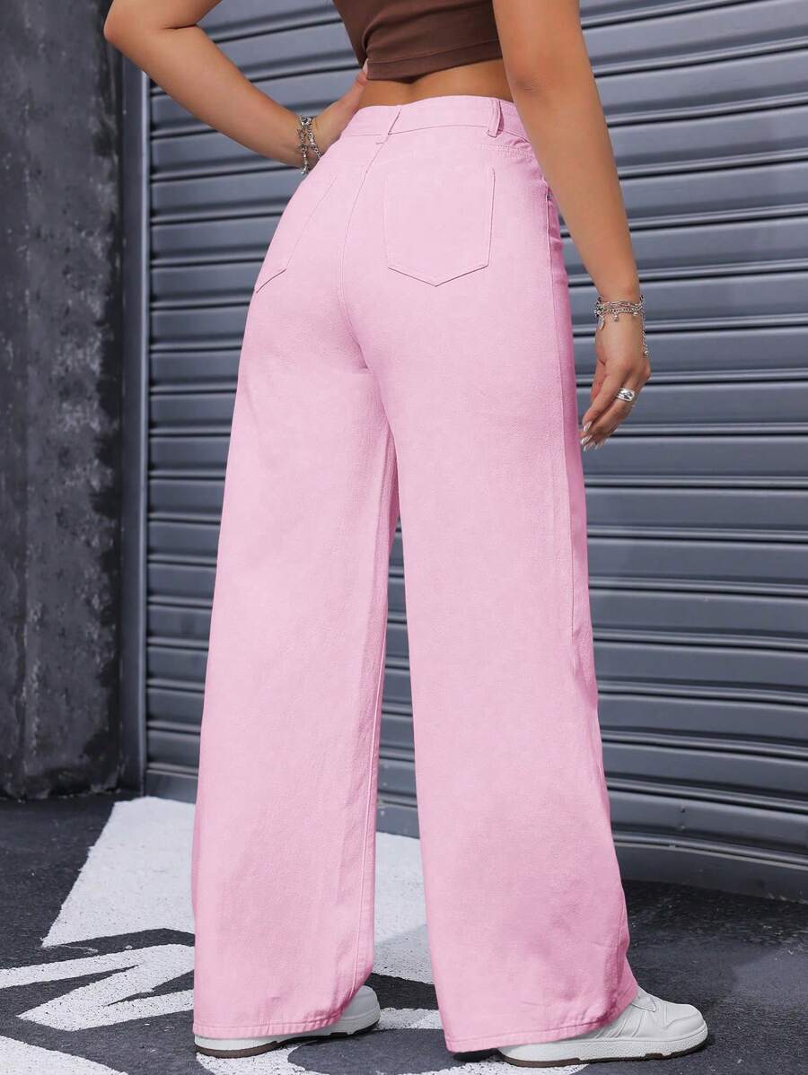 SHEIN ICON Casual Relaxed-Fit High-Waist Straight Leg Denim Jeans