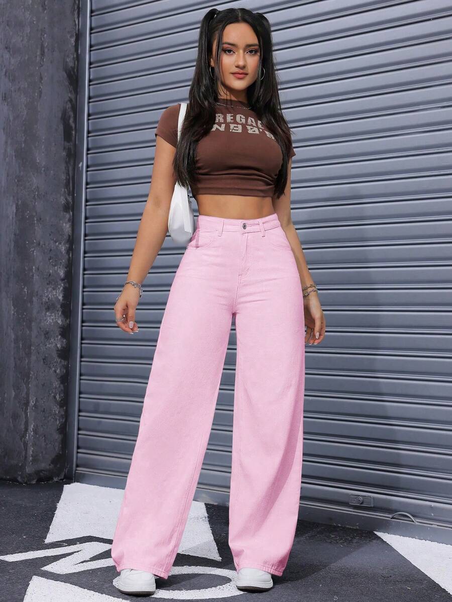 SHEIN ICON Casual Relaxed-Fit High-Waist Straight Leg Denim Jeans