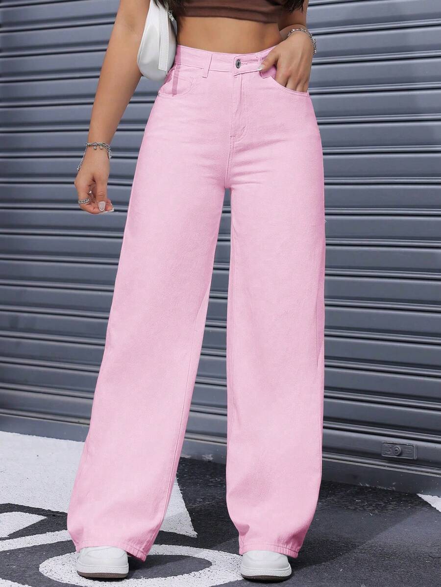 SHEIN ICON Casual Relaxed-Fit High-Waist Straight Leg Denim Jeans