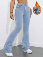 Flexra Women Flared Pocket Casual All-Match Denim Flared Jeans Y2k Bootcut Jeans