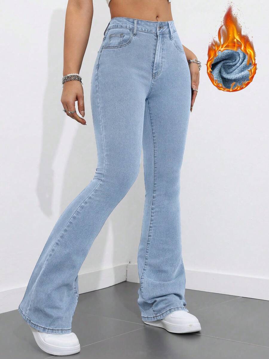 Flexra Women Flared Pocket Casual All-Match Denim Flared Jeans Y2k Bootcut Jeans