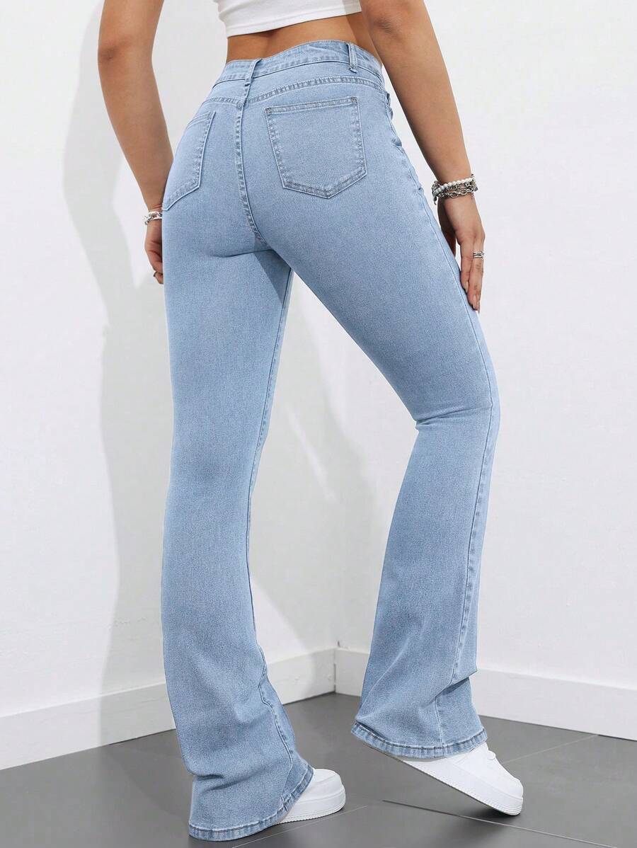 Flexra Women Flared Pocket Casual All-Match Denim Flared Jeans Y2k Bootcut Jeans