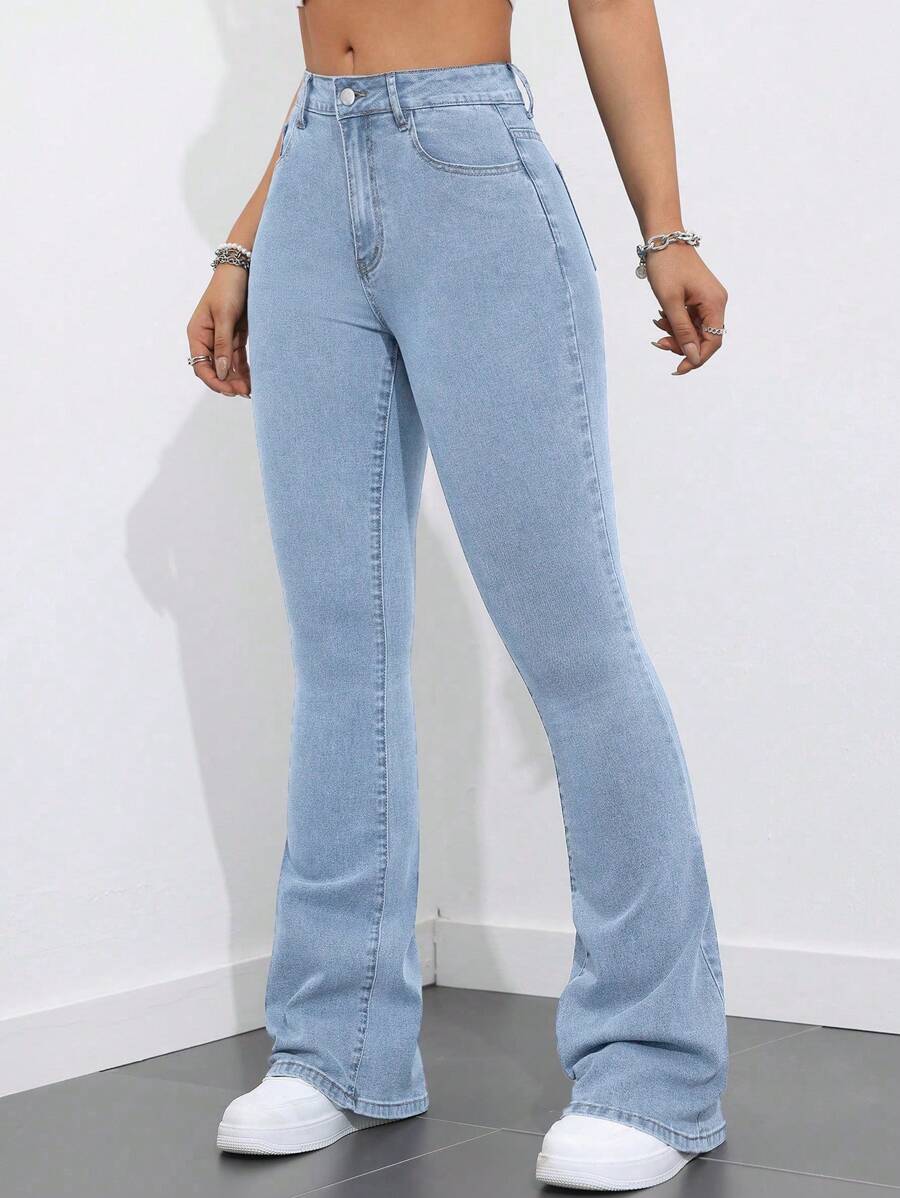 Flexra Women Flared Pocket Casual All-Match Denim Flared Jeans Y2k Bootcut Jeans