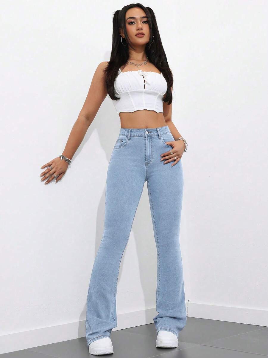 Flexra Women Flared Pocket Casual All-Match Denim Flared Jeans Y2k Bootcut Jeans