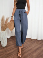 EMERY ROSE Women's Denim Effect Linen Blend Pants With Lace Hem Fall Cloth For Women