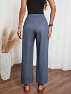 EMERY ROSE Women's Denim Effect Linen Blend Pants With Lace Hem Fall Cloth For Women