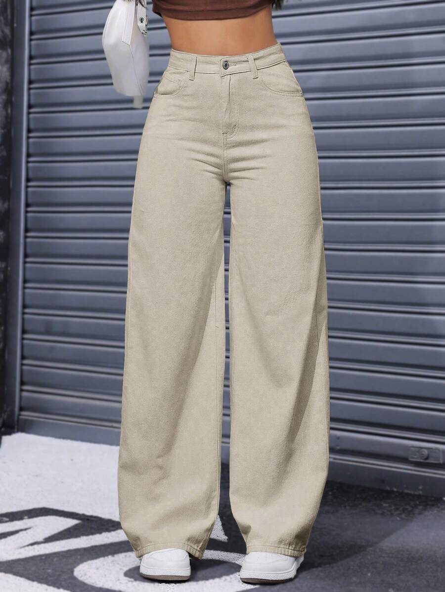 SHEIN ICON Casual Relaxed-Fit High-Waist Straight Leg Denim Jeans
