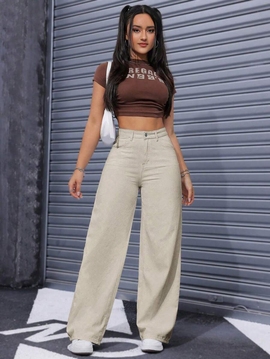 SHEIN ICON Casual Relaxed-Fit High-Waist Straight Leg Denim Jeans