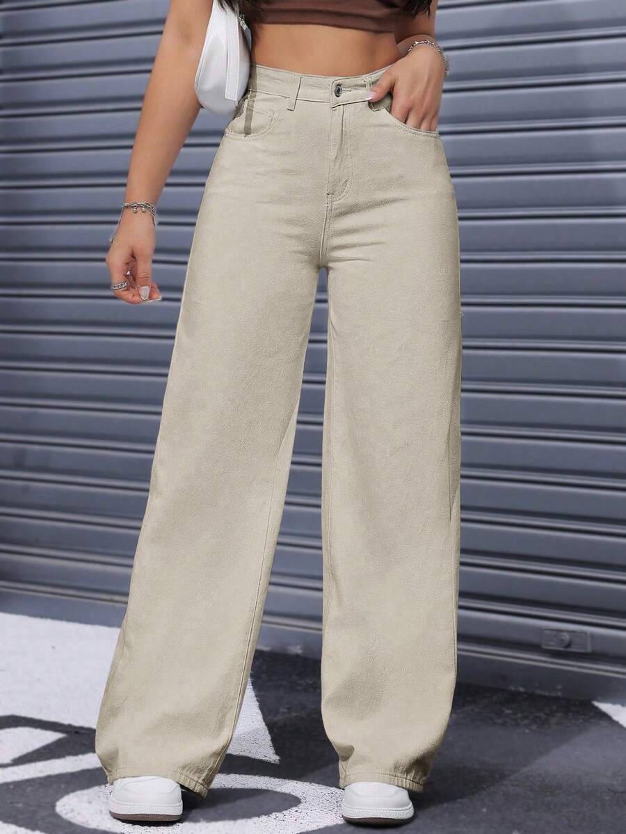 SHEIN ICON Casual Relaxed-Fit High-Waist Straight Leg Denim Jeans