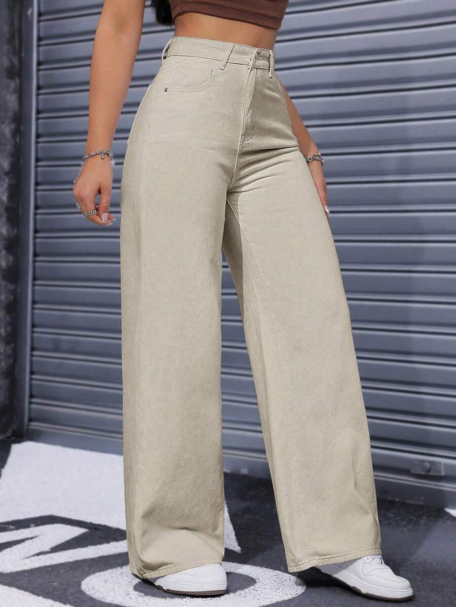 SHEIN ICON Casual Relaxed-Fit High-Waist Straight Leg Denim Jeans